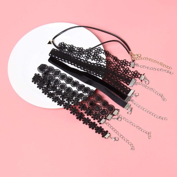 Versatile Black Choker Necklace Set - 6 Stylish Velvet & Lace Options - Picture 4 of 5